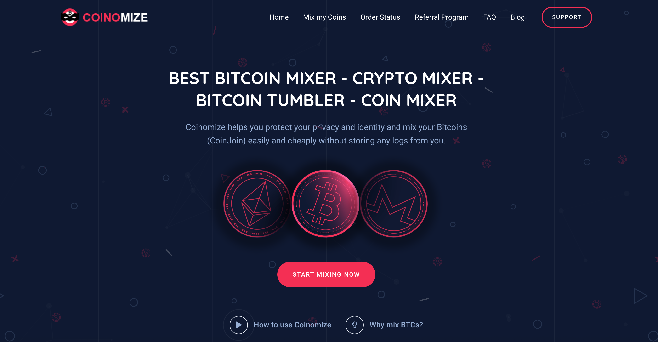 Coinomize Mixer Interface